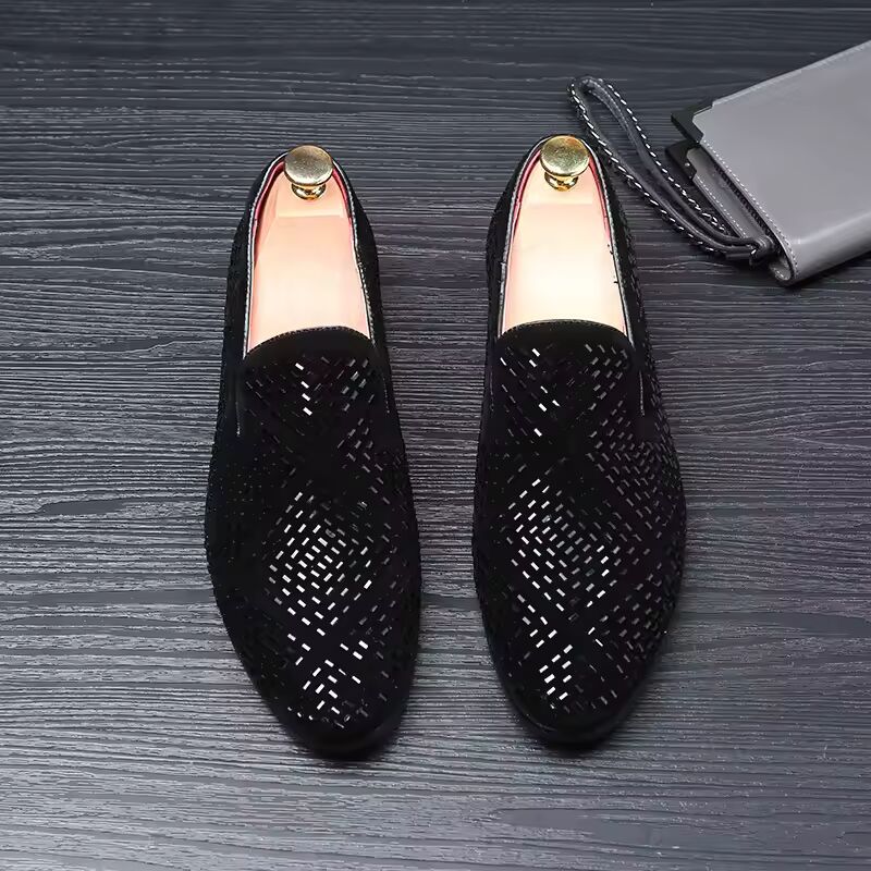 Men Fashion Loafer Shoes party Dress Casual Rhinestone Pointed Toe Flat Breathable party Dress Shoes Zapatos Hombre