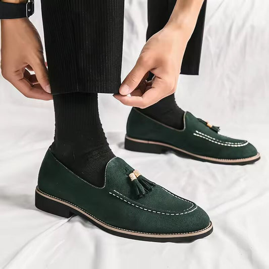 Elegant Men's Tassel Suede Leather Casual Shoes Slip on Flats Handmade Comfortable Lighted Non-slip Driving Large Size Loafers