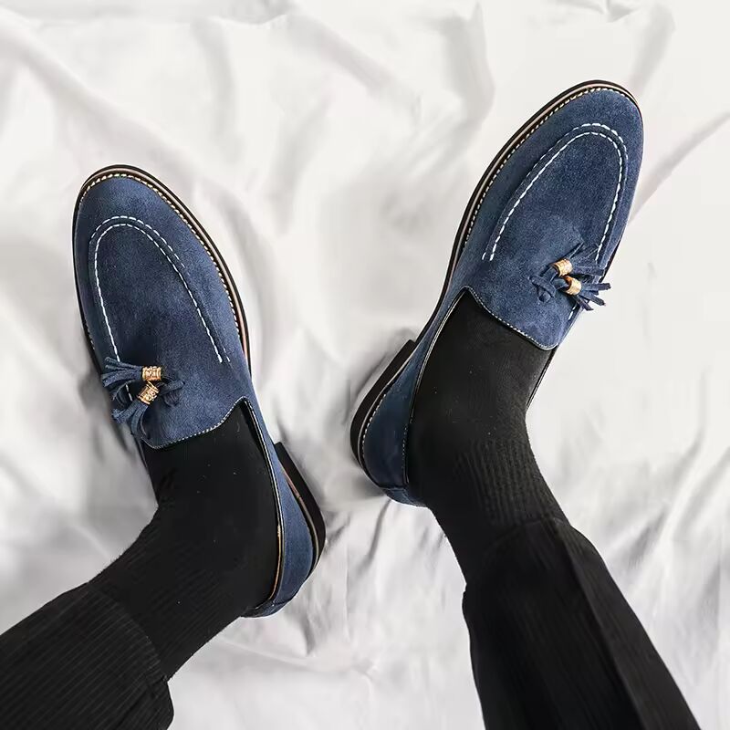 Elegant Men's Tassel Suede Leather Casual Shoes Slip on Flats Handmade Comfortable Lighted Non-slip Driving Large Size Loafers